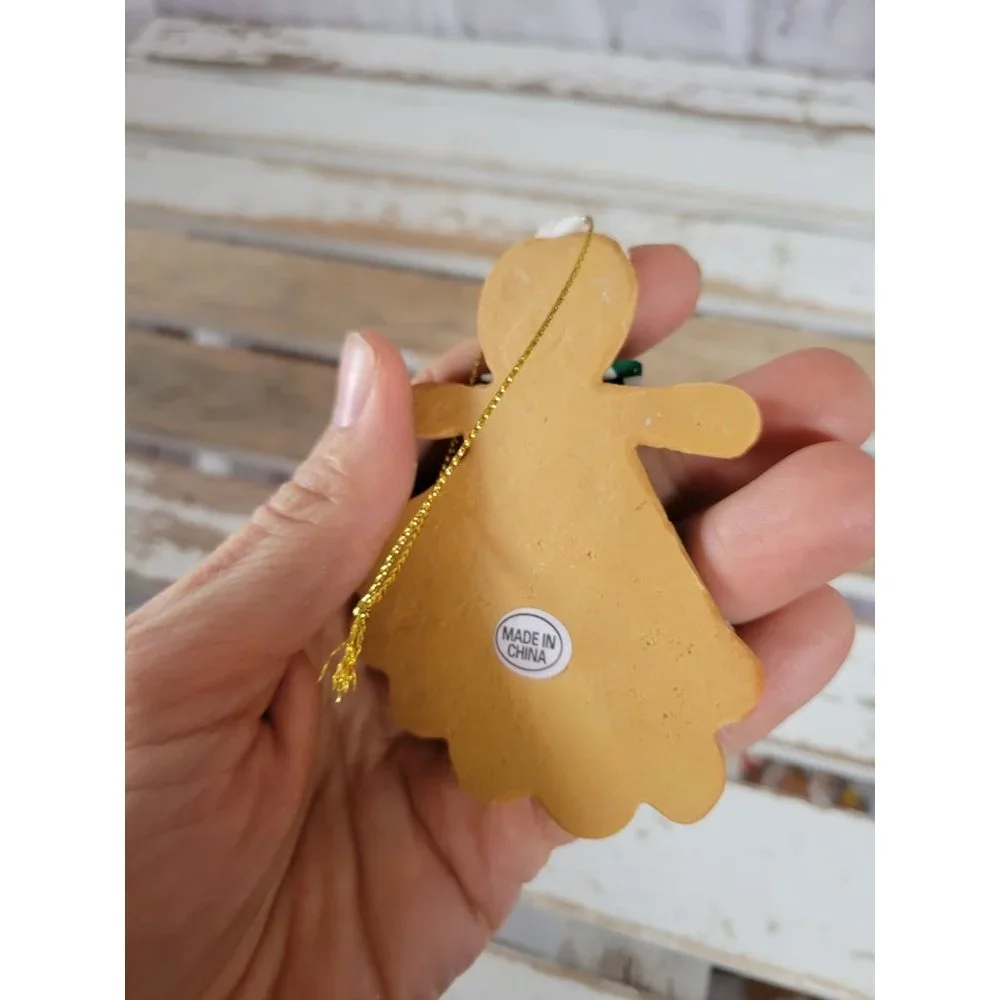 Gingerbread green bow tie‎ girl candy cookie ornament vintage Xmas tree